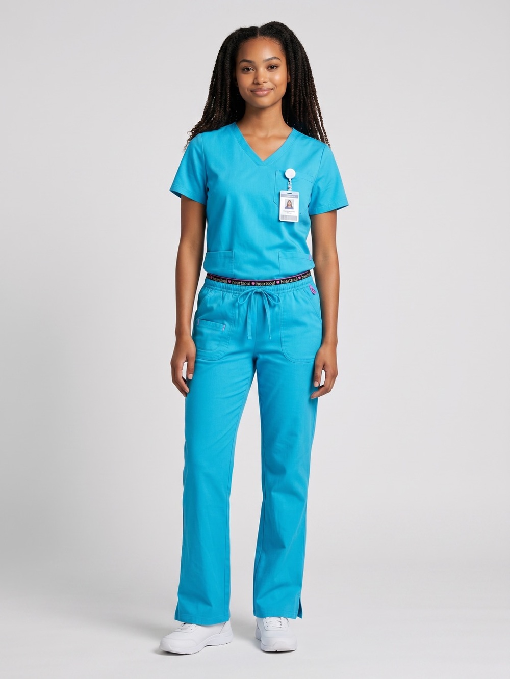 HeartSoul Teal Blue Wide Leg Scrub Pants Drawstring Stretch Yoga Waist Small